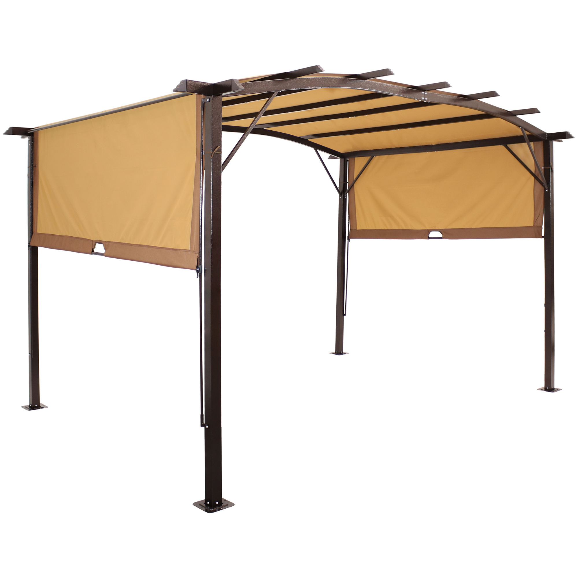 Sunnydaze Decor, 9x12 Metal Arched Pergola with Retractable Canopy, Color Tan, Shape Rectangle, Frame Material Steel, Model# CRE-607